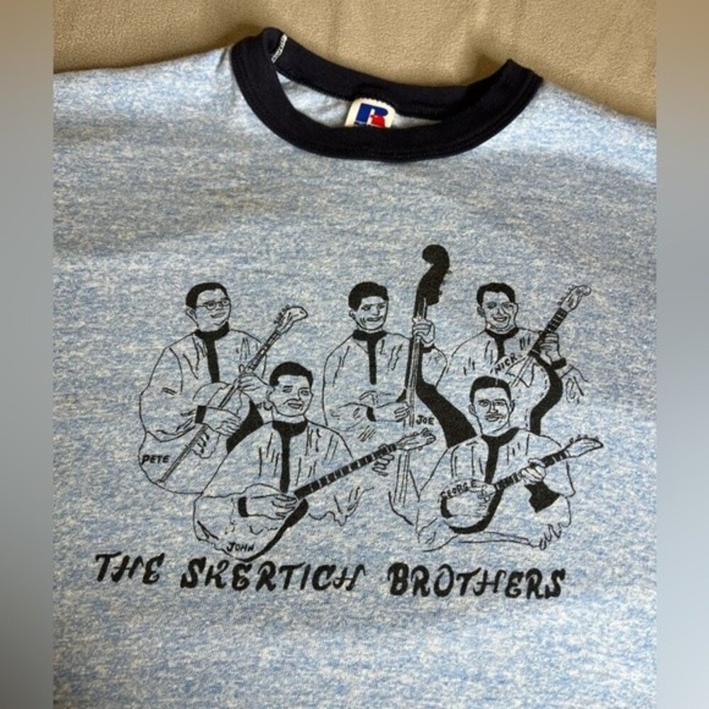 VINTAGE The Skertich Brothers  t shirt Size XL Russell Athletic Blue - Picture 7 of 16